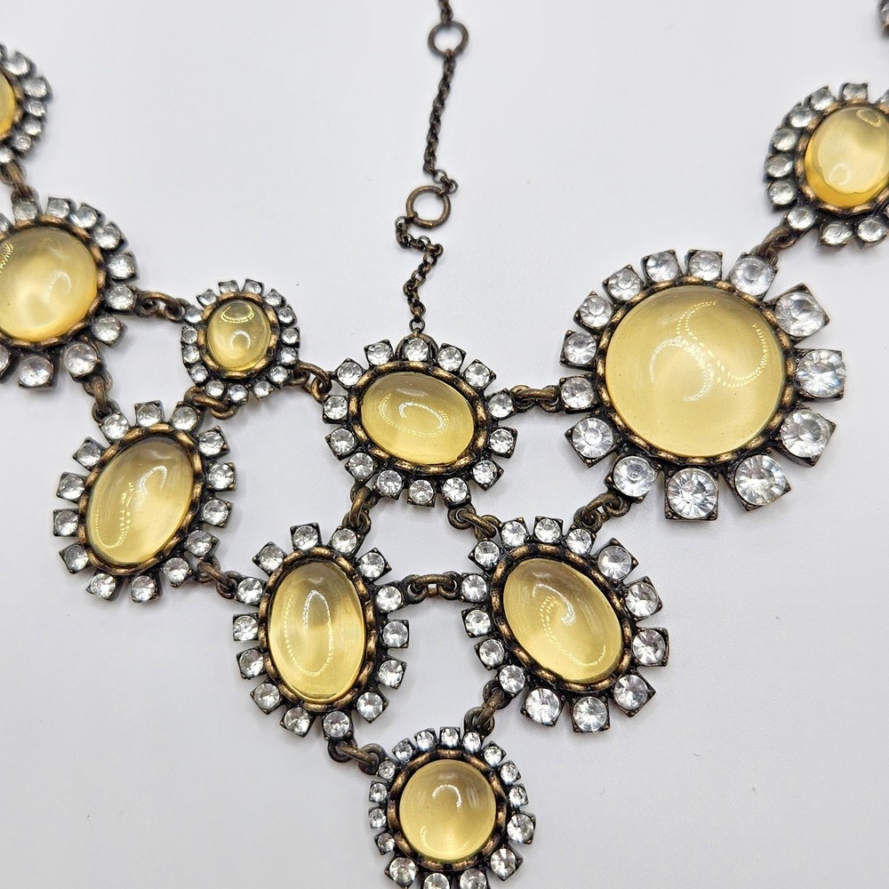 J Crew Bib Statement Necklace Clear Crystal Yellow Acrylic